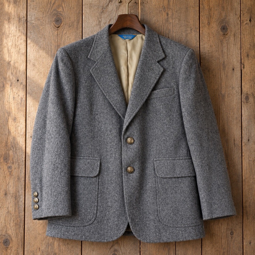 Vtg Pendleton Wool Blazer Mens 42R Gray Flannel Sport Coat Made USA Eagle